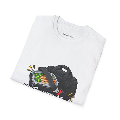 Graphic fitness T-shirt featuring the "My Recovery Meal Deserves a Seatbelt" design.