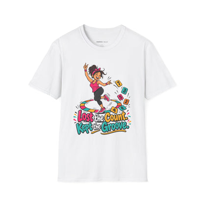 Graphic fitness T-shirt featuring the "Lost the Count, Kept the Groove" design.