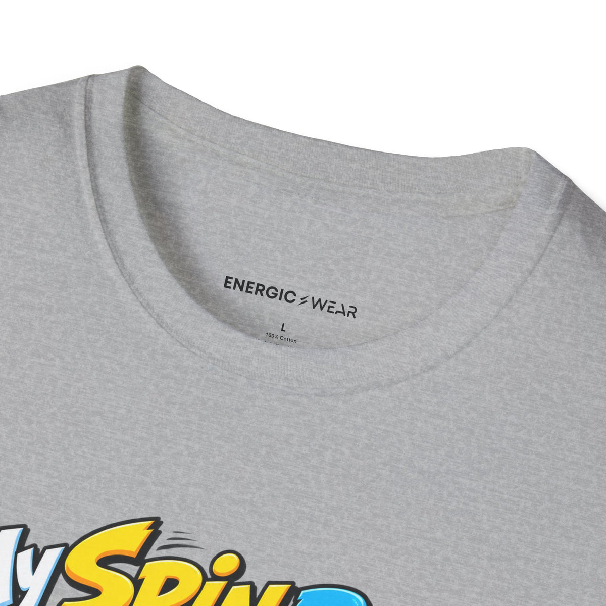 Graphic fitness T-shirt featuring the "My Spin Bike Goes Nowhere with Great Enthusiasm" design.