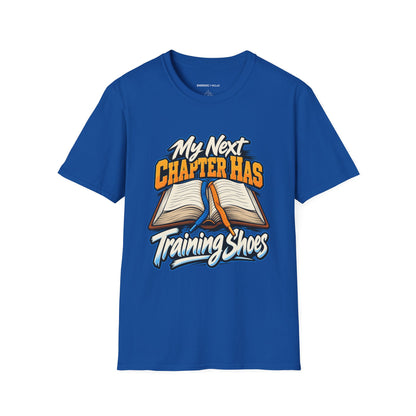 Graphic fitness T-shirt featuring the "My Next Chapter Has Training Shoes" design.