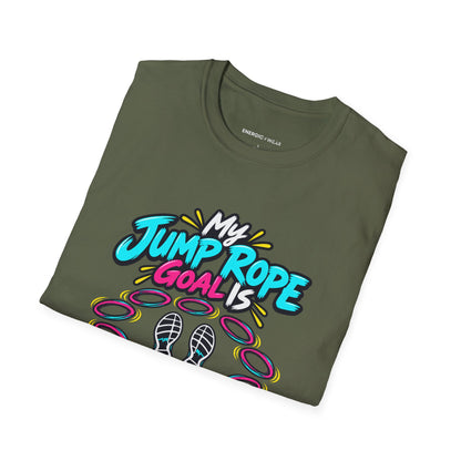 Graphic fitness T-shirt featuring the "My Jump Rope Goal Is Ten Unbroken Turns" design.