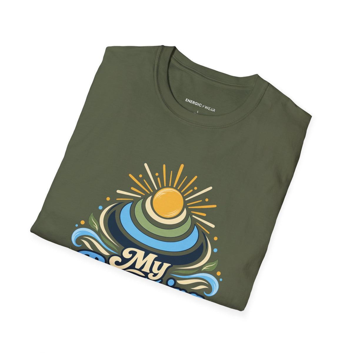 Graphic fitness T-shirt featuring the "My Breathing Sets the Tempo" design.