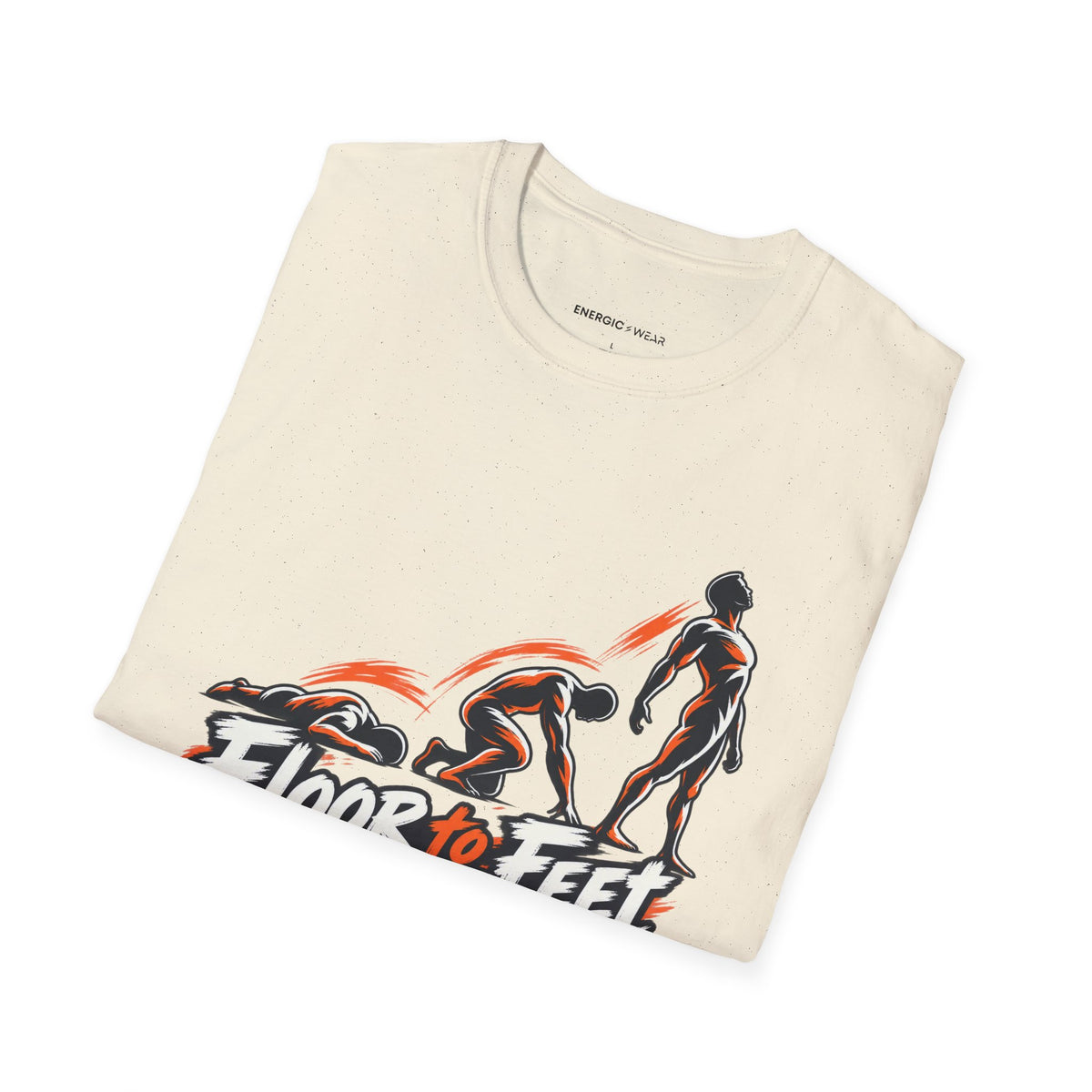 Graphic fitness T-shirt featuring the "Floor to Feet Is Progress Worth Celebrating" design.