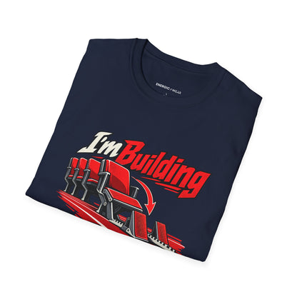 Graphic fitness T-shirt featuring the "I'm Building the Athlete I Used to Watch" design.