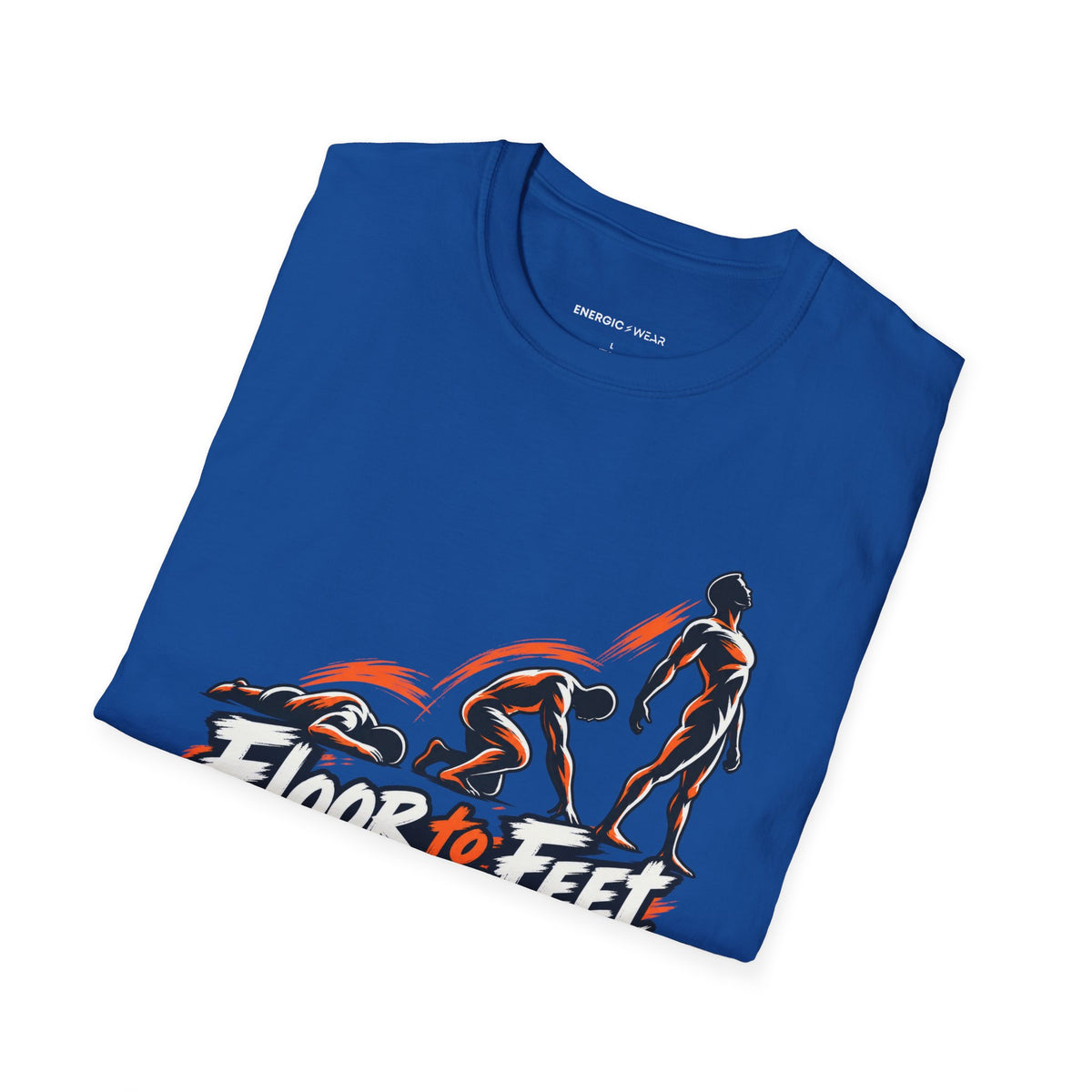 Graphic fitness T-shirt featuring the "Floor to Feet Is Progress Worth Celebrating" design.