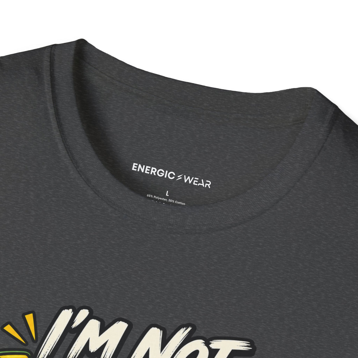 Graphic fitness T-shirt featuring the "I'm Not Lazy, I'm in Energy Saving Mode" design.