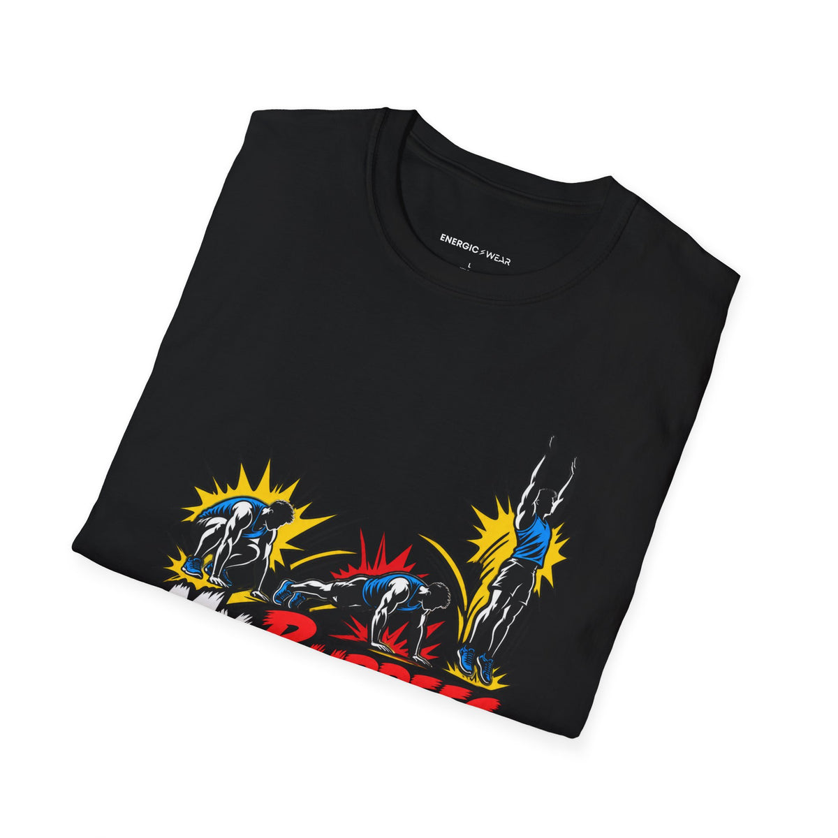 Graphic fitness T-shirt featuring the "My Burpees Come With Sound Effects" design.