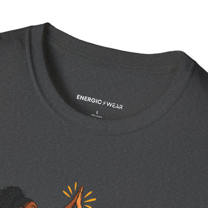 Graphic fitness T-shirt featuring the "She Celebrates the Woman Beside Her" design.