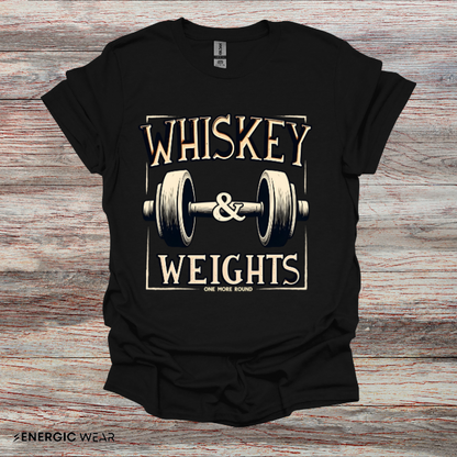 Whiskey & Weights One More Round! TShirt – Funny Fitness Gym Shirt