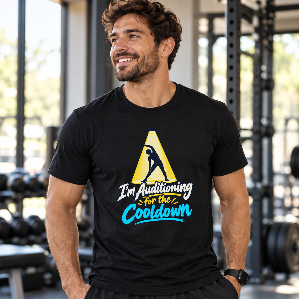 Male lifestyle mockup — I'm Auditioning for the Cooldown T-Shirt