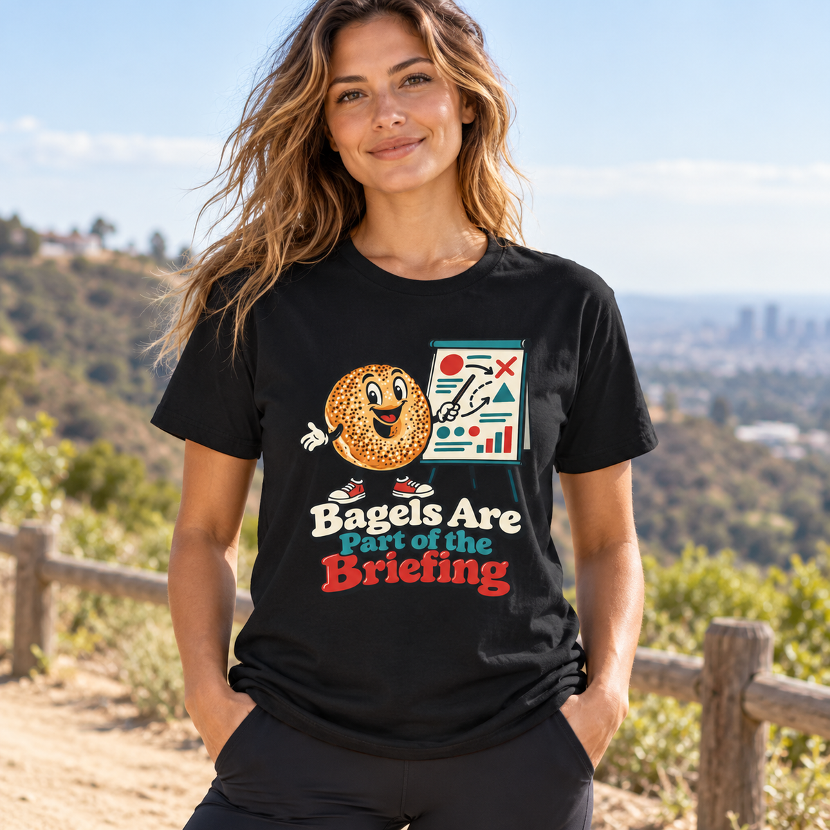 Female lifestyle mockup — bagels are part of the briefing