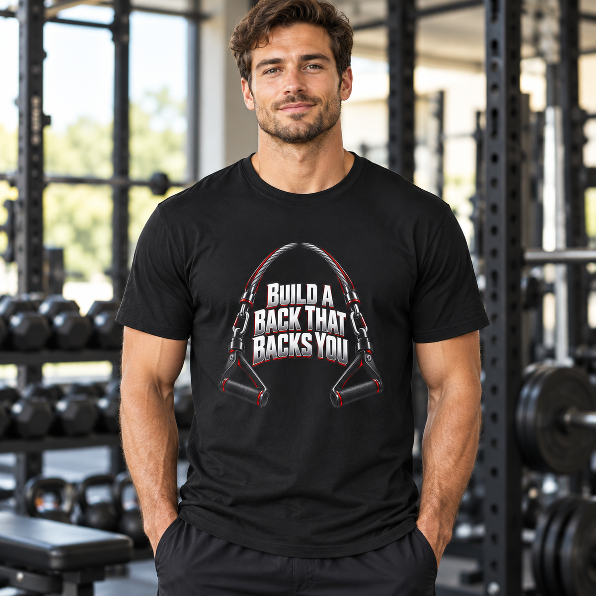 Male lifestyle mockup — build a back that backs you