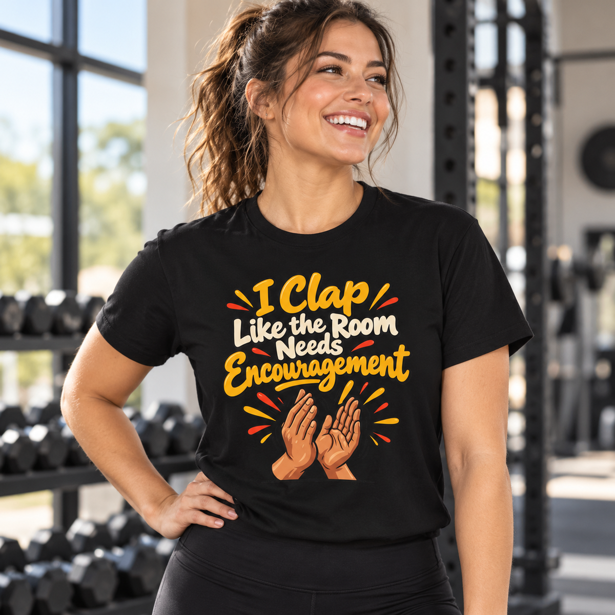 Female lifestyle mockup — clap encouragement