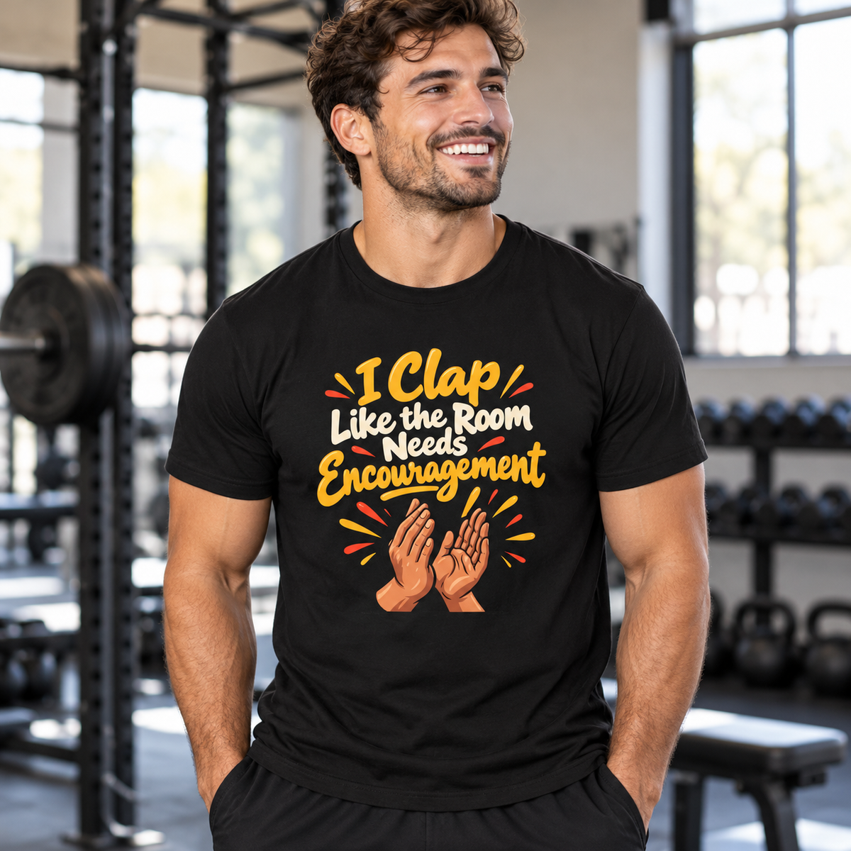 Male lifestyle mockup — clap encouragement