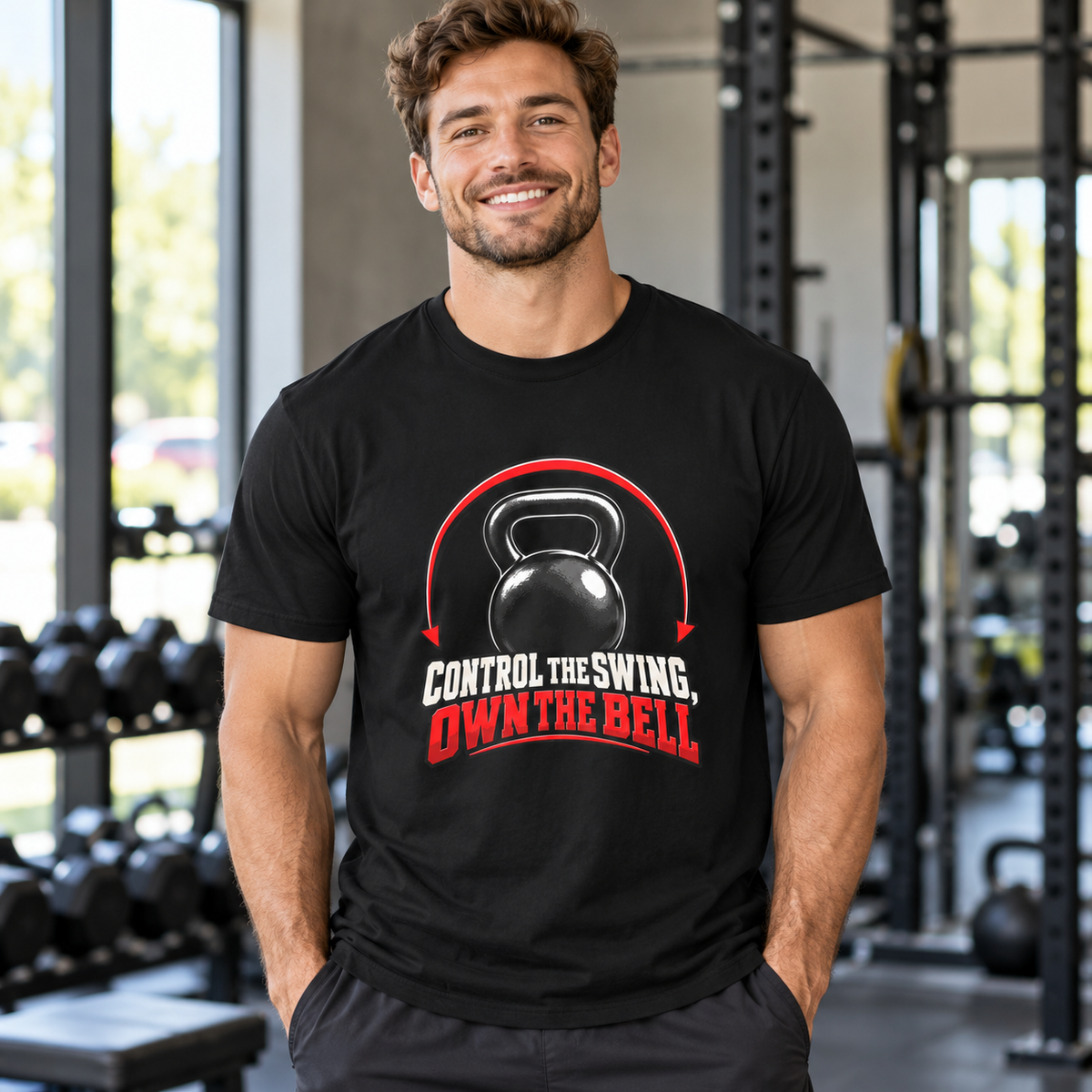 Male lifestyle mockup — control the swing own the bell
