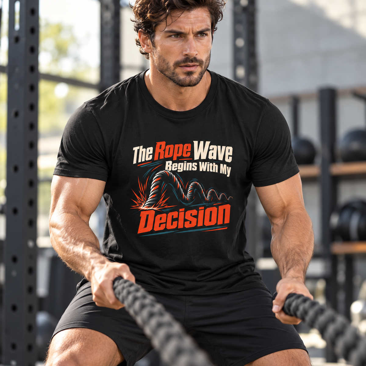 Male lifestyle mockup — The Rope Wave Begins with My Decision T-Shirt