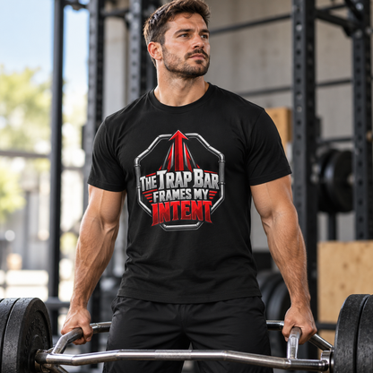 Male lifestyle mockup — The Trap Bar Frames My Intent T-Shirt