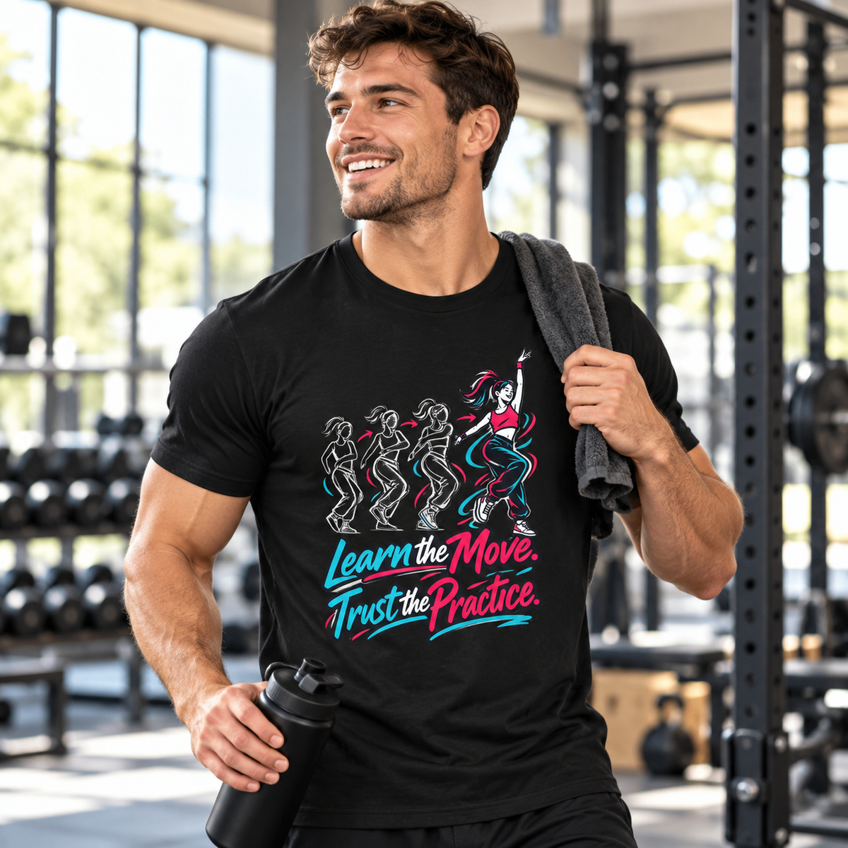 Male lifestyle mockup — Learn the Move, Trust the Practice