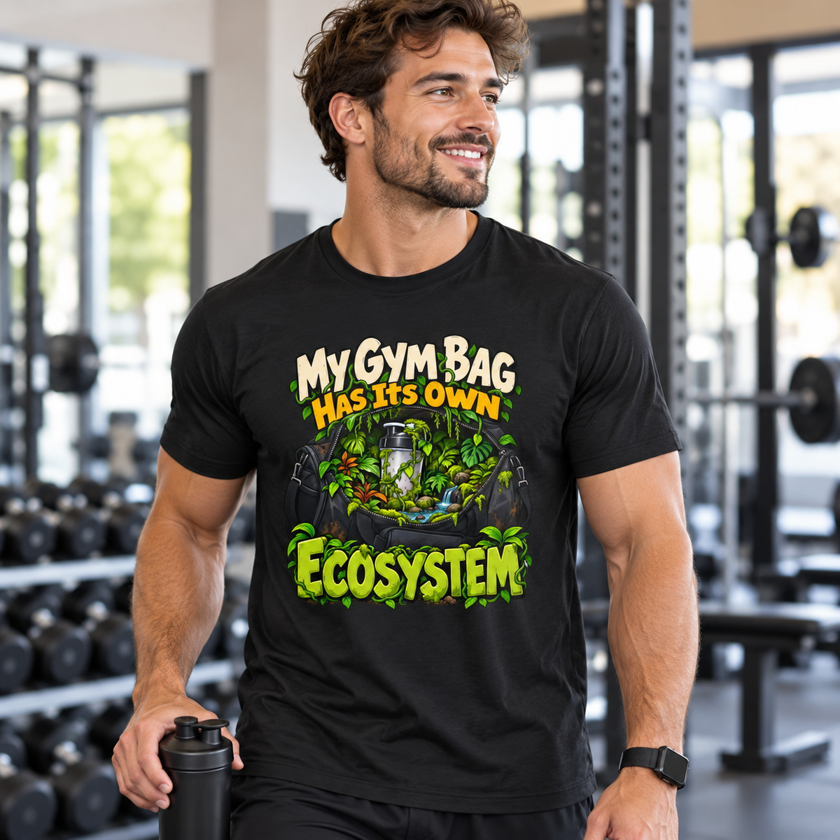 Male lifestyle mockup — My Gym Bag Has Its Own Ecosystem