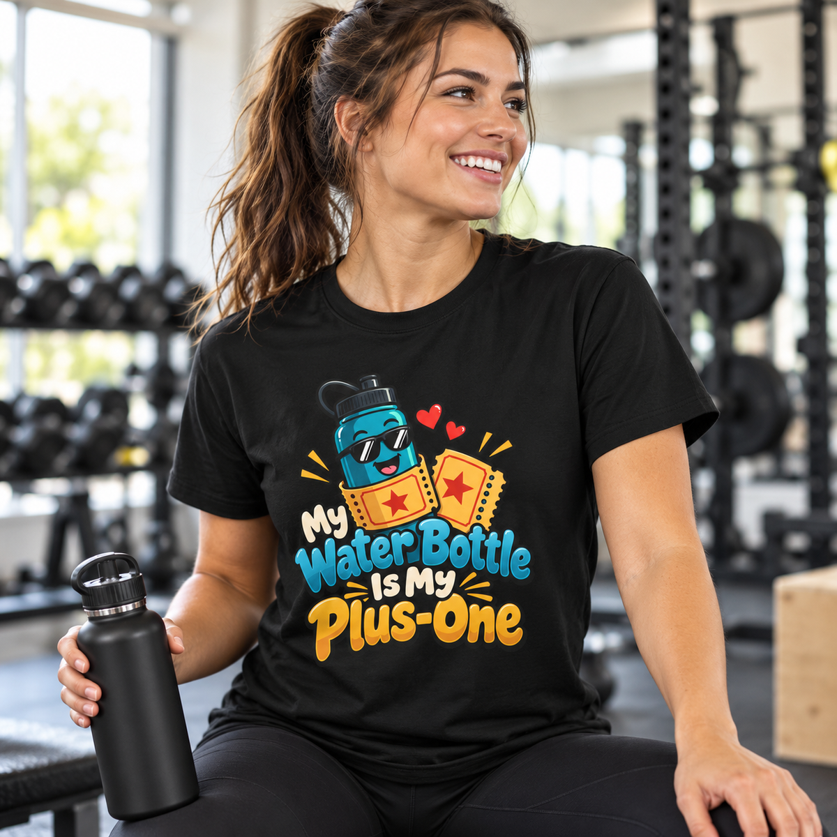 Female lifestyle mockup — My Water Bottle Is My Plus-One