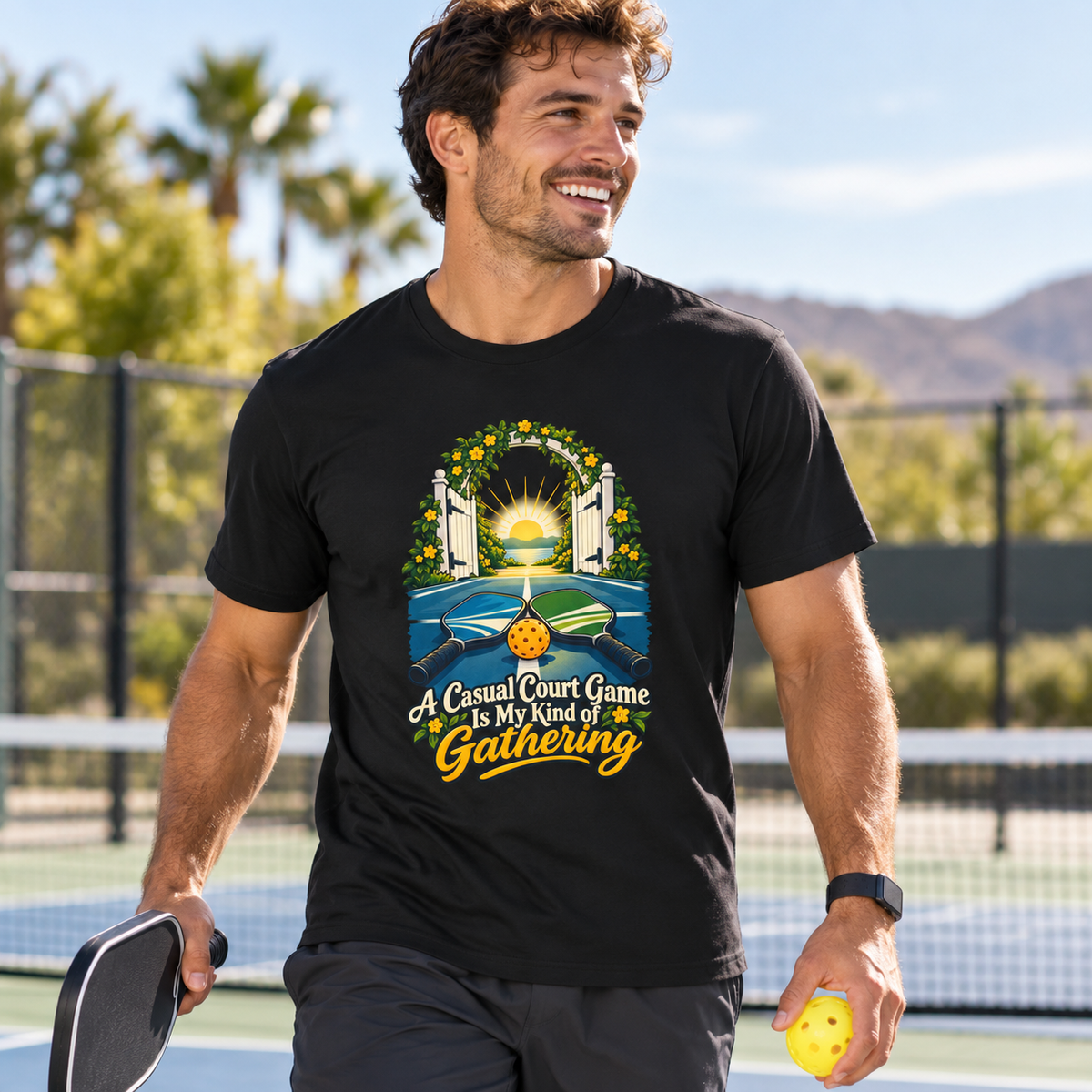 Male lifestyle mockup — A Casual Court Game Is My Kind of Gathering T-Shirt