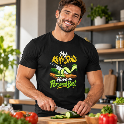 Male lifestyle mockup — My Knife Skills Have a Personal Best T-Shirt