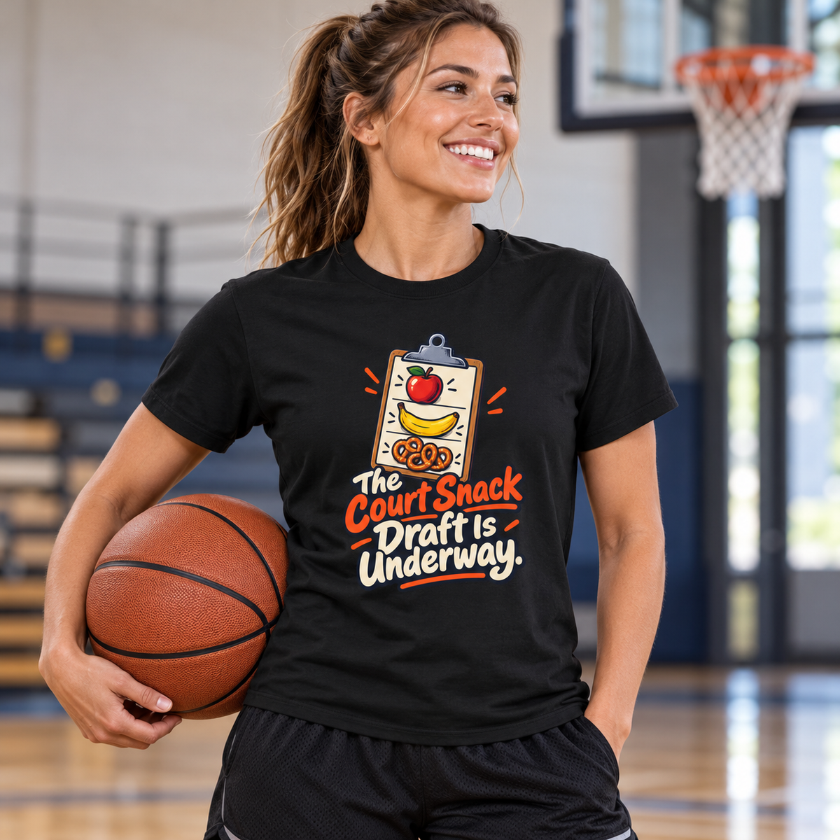 Female lifestyle mockup — The Court Snack Draft Is Underway T-Shirt