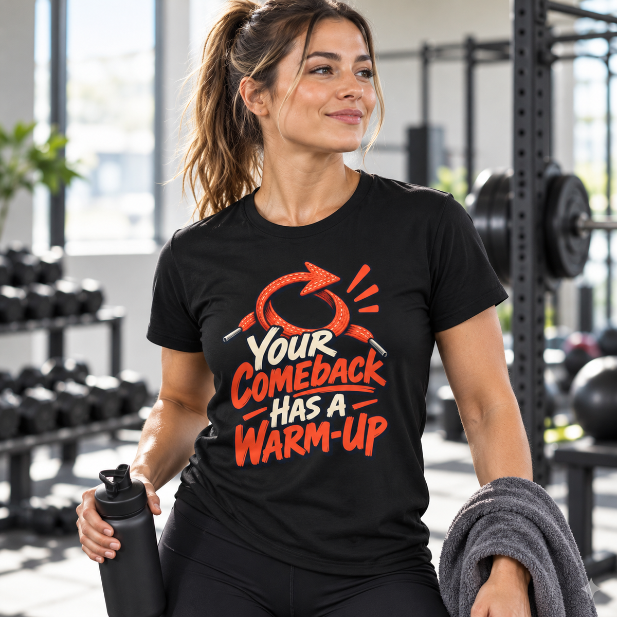 Female lifestyle mockup — Your Comeback Has a Warm-Up