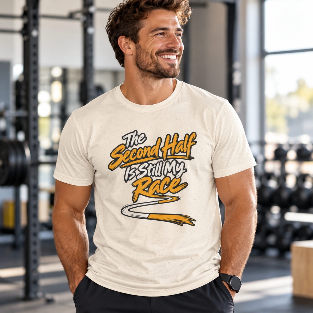 Male lifestyle mockup — My First Push-Up Has a Date with Me T-Shirt