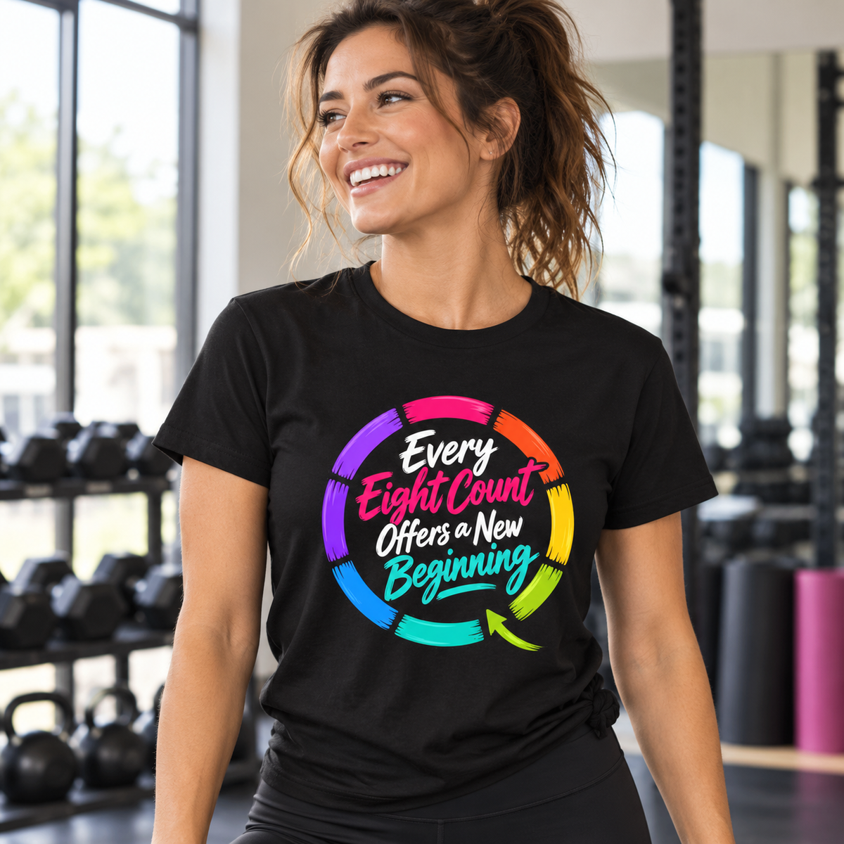 Female lifestyle mockup — Good Teams Pass More Than a Baton T-Shirt