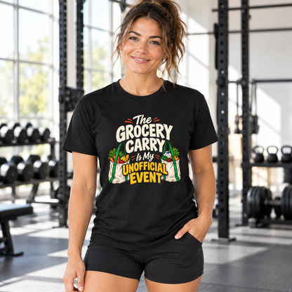 Female lifestyle mockup — The Grocery Carry Is My Unofficial Event T-Shirt