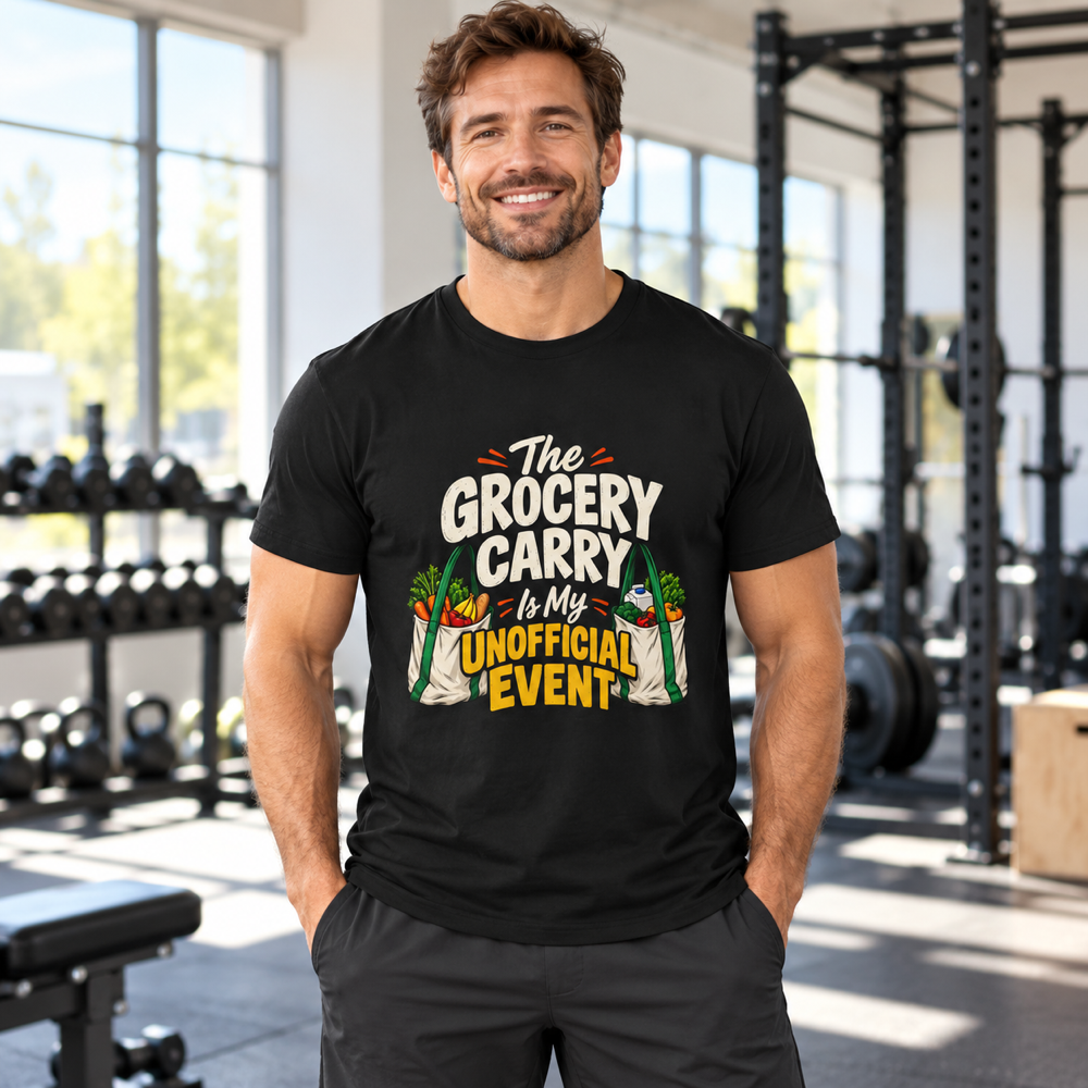 Male lifestyle mockup — The Grocery Carry Is My Unofficial Event T-Shirt
