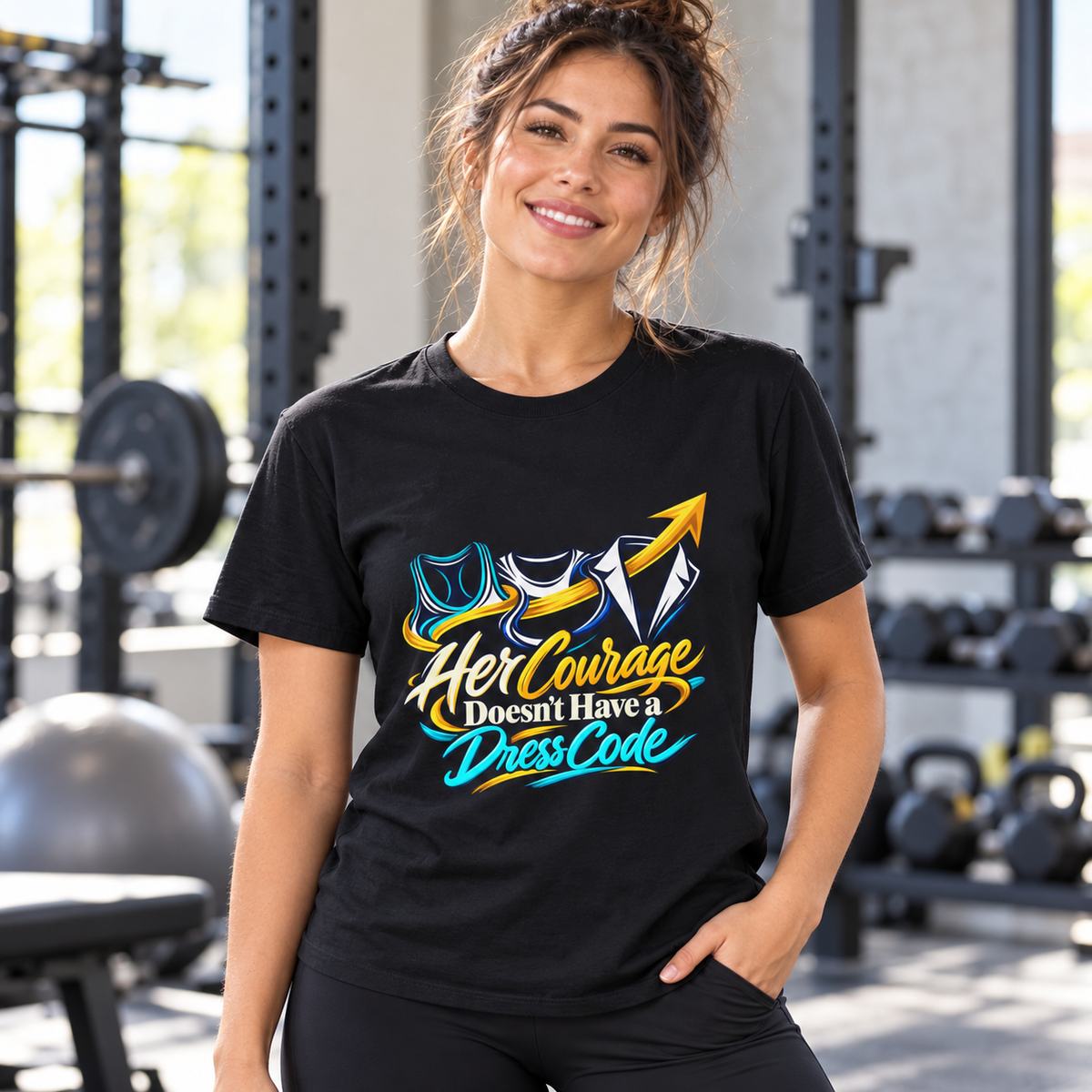 Female lifestyle mockup — her courage doesn t have a dress code