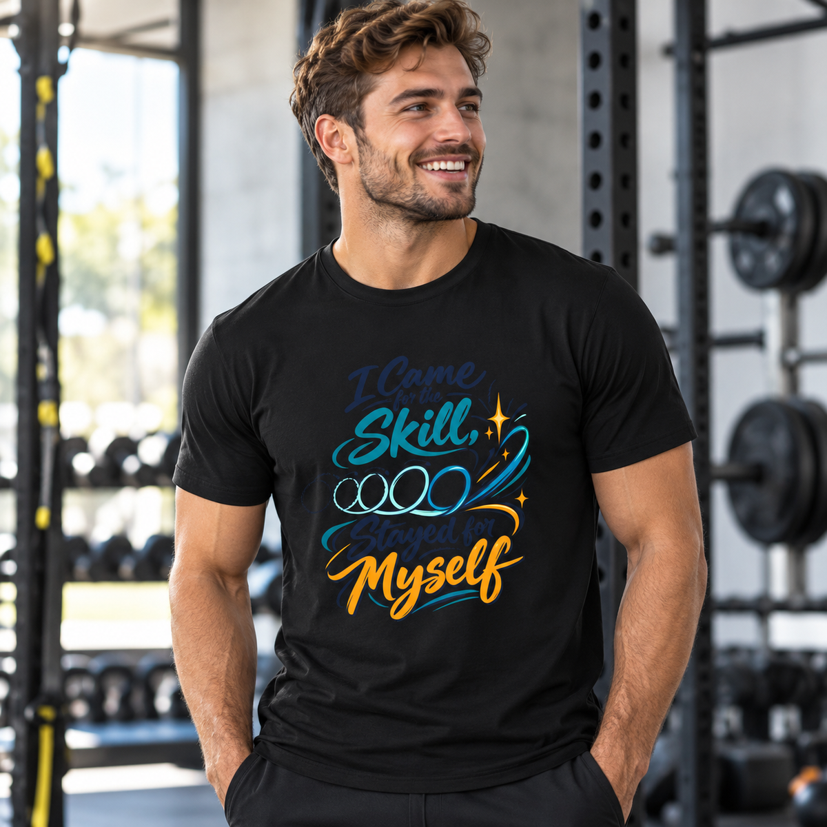 Female lifestyle mockup — Her Hiking Pack Has a Strong Foundation T-Shirt