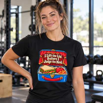 Female lifestyle mockup — Keep Your Hobbies in the Fitness Plan T-Shirt