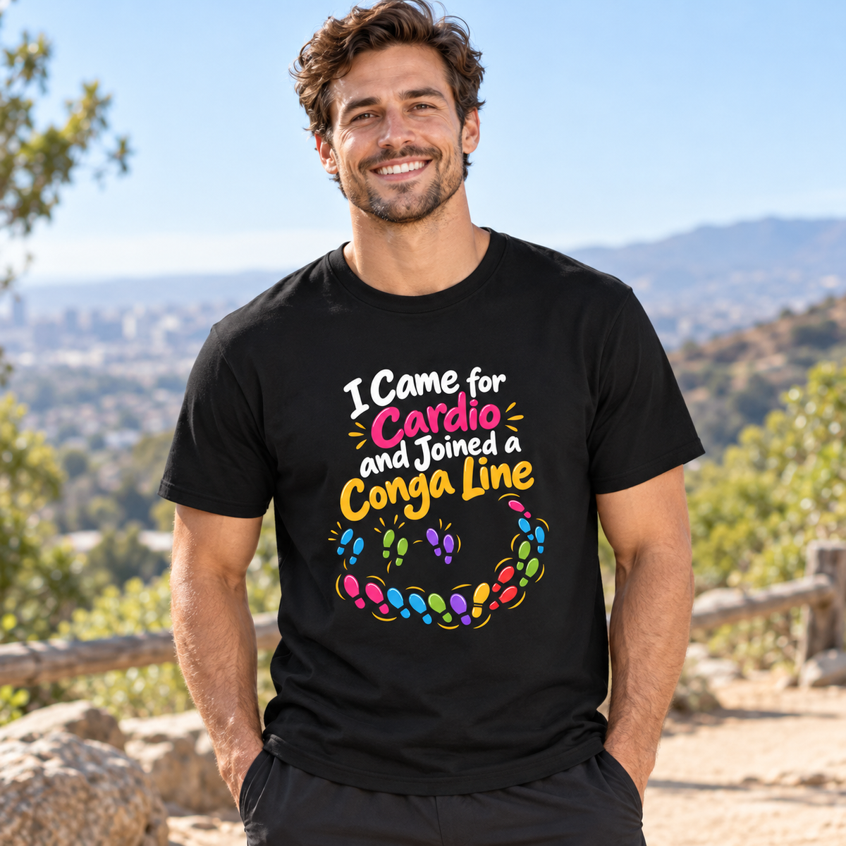Male lifestyle mockup — i came for cardio and joined a conga line