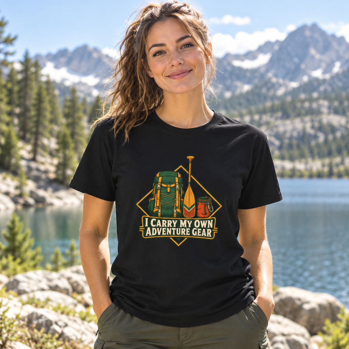 Female lifestyle mockup — i carry my own adventure gear