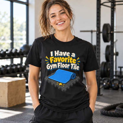 Female lifestyle mockup — i have a favorite gym floor tile