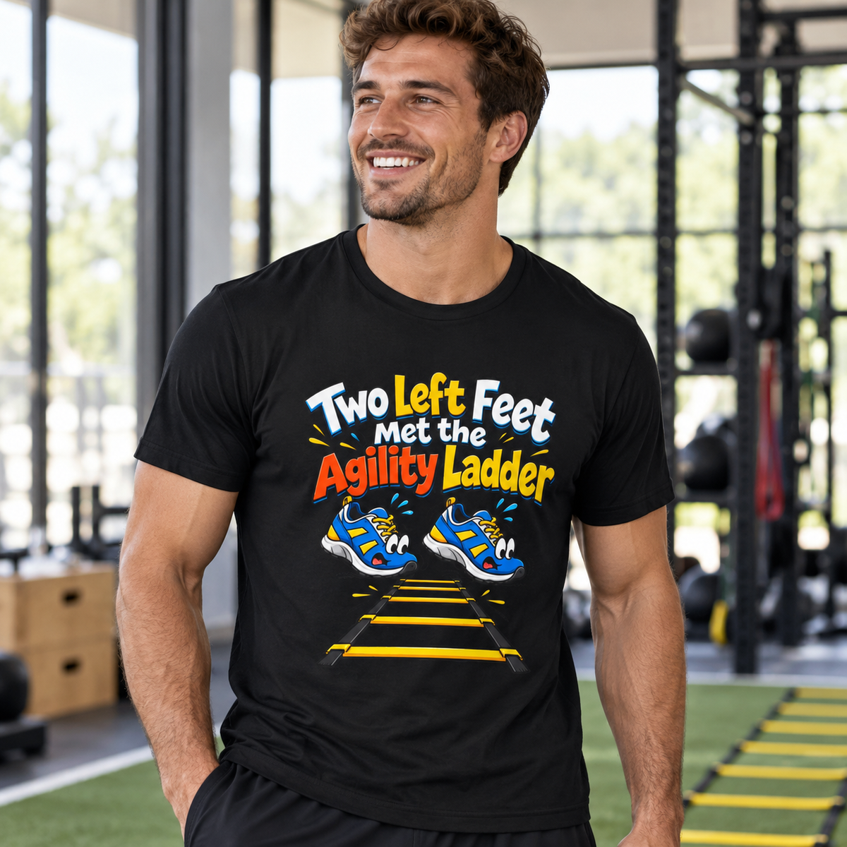 Male lifestyle mockup — left feet ladder