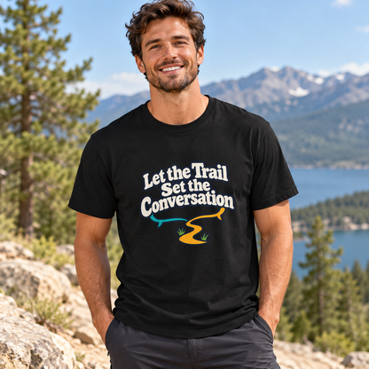 Male lifestyle mockup — let the trail set the conversation