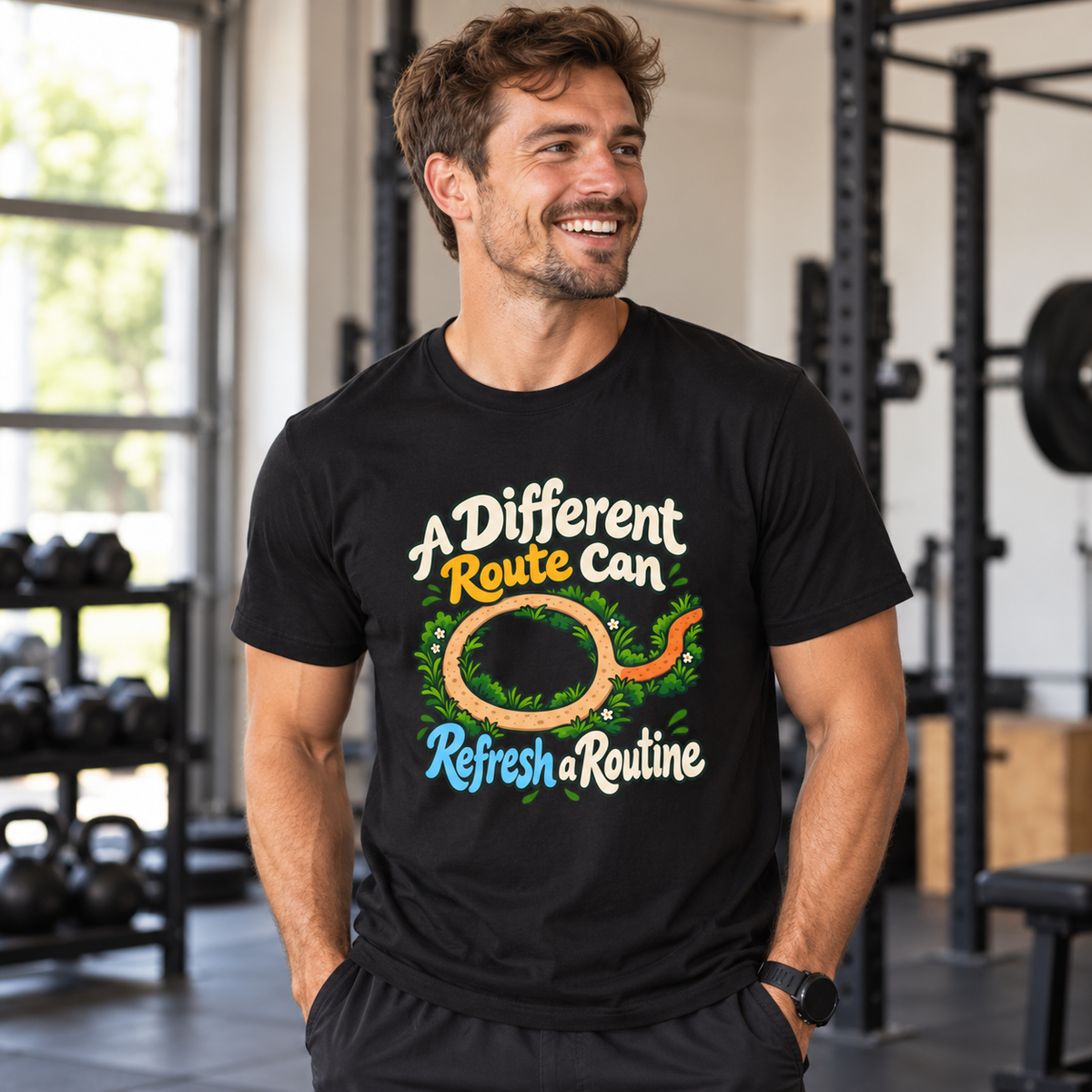 Male lifestyle mockup — I Lift the Lid Before I Judge the Meal T-Shirt