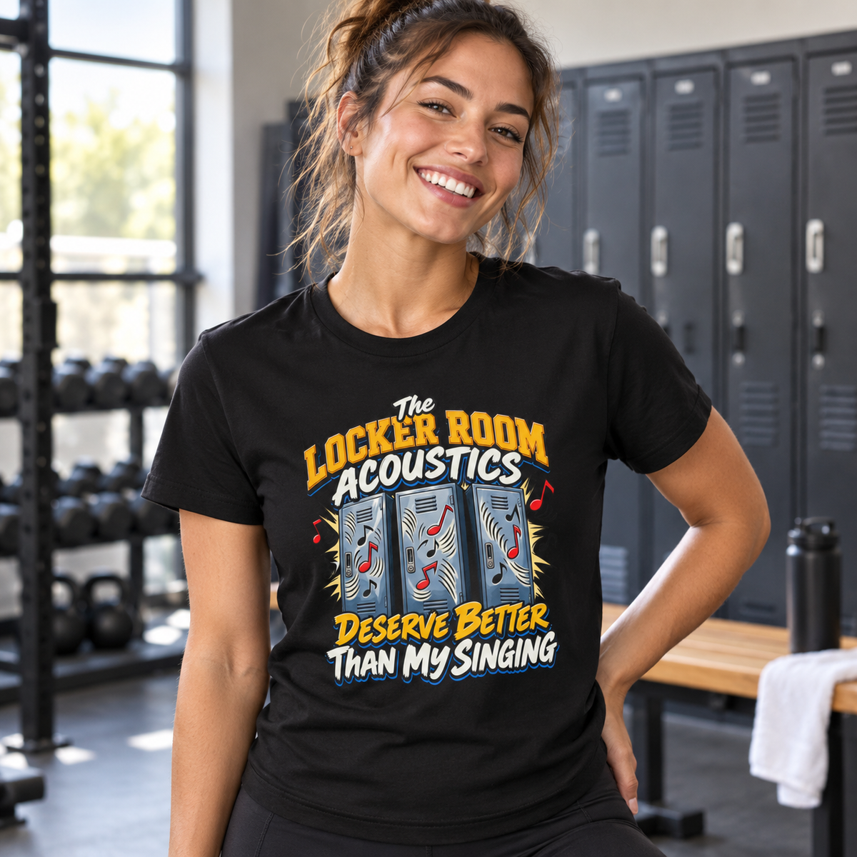 Female lifestyle mockup — The Locker Room Acoustics Deserve Better Than My Singing T-Shirt