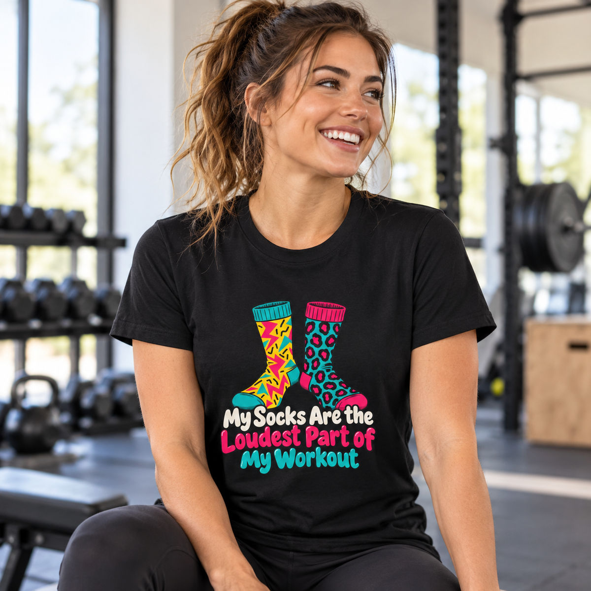 Female lifestyle mockup — loudest socks