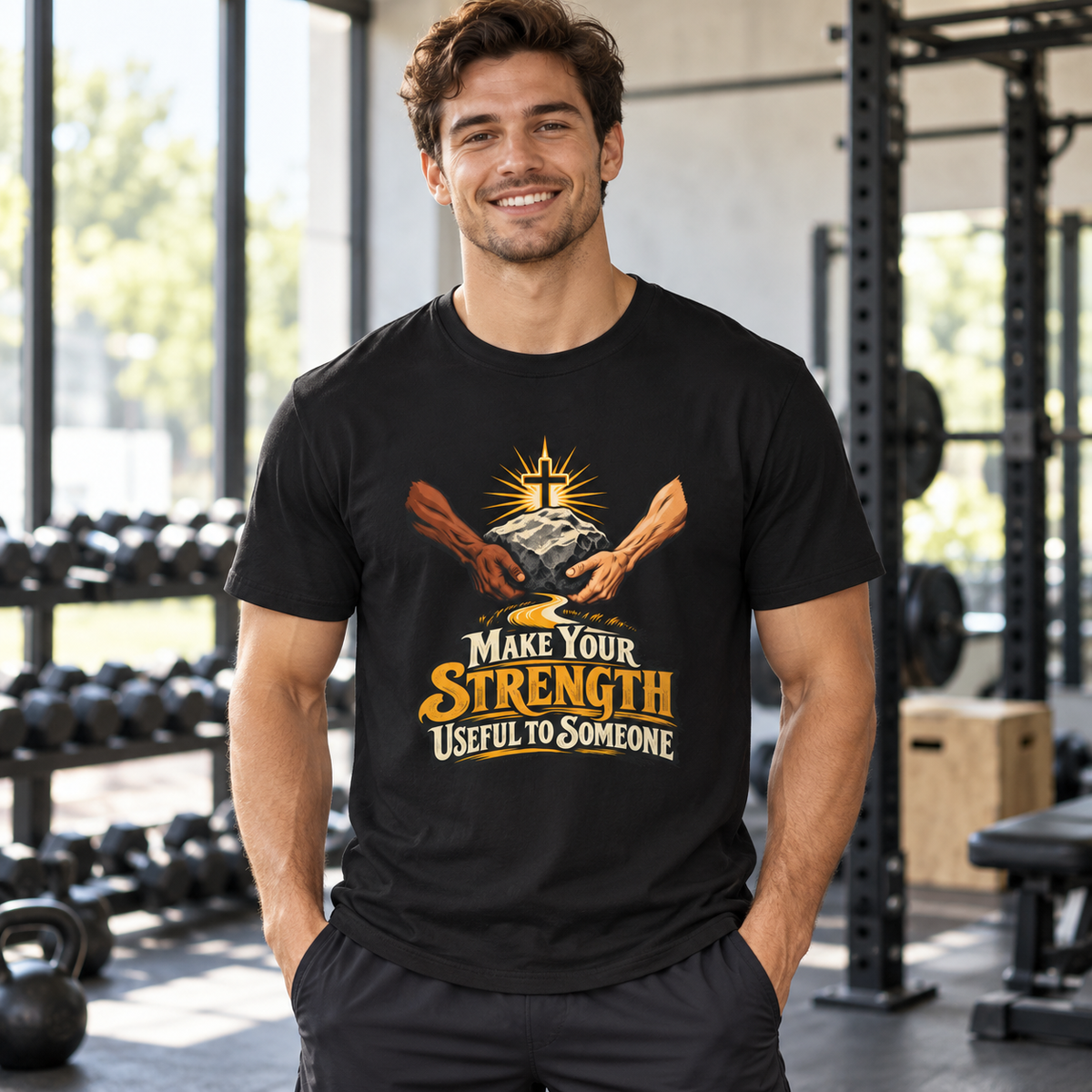 Male lifestyle mockup — make your strength useful to someone