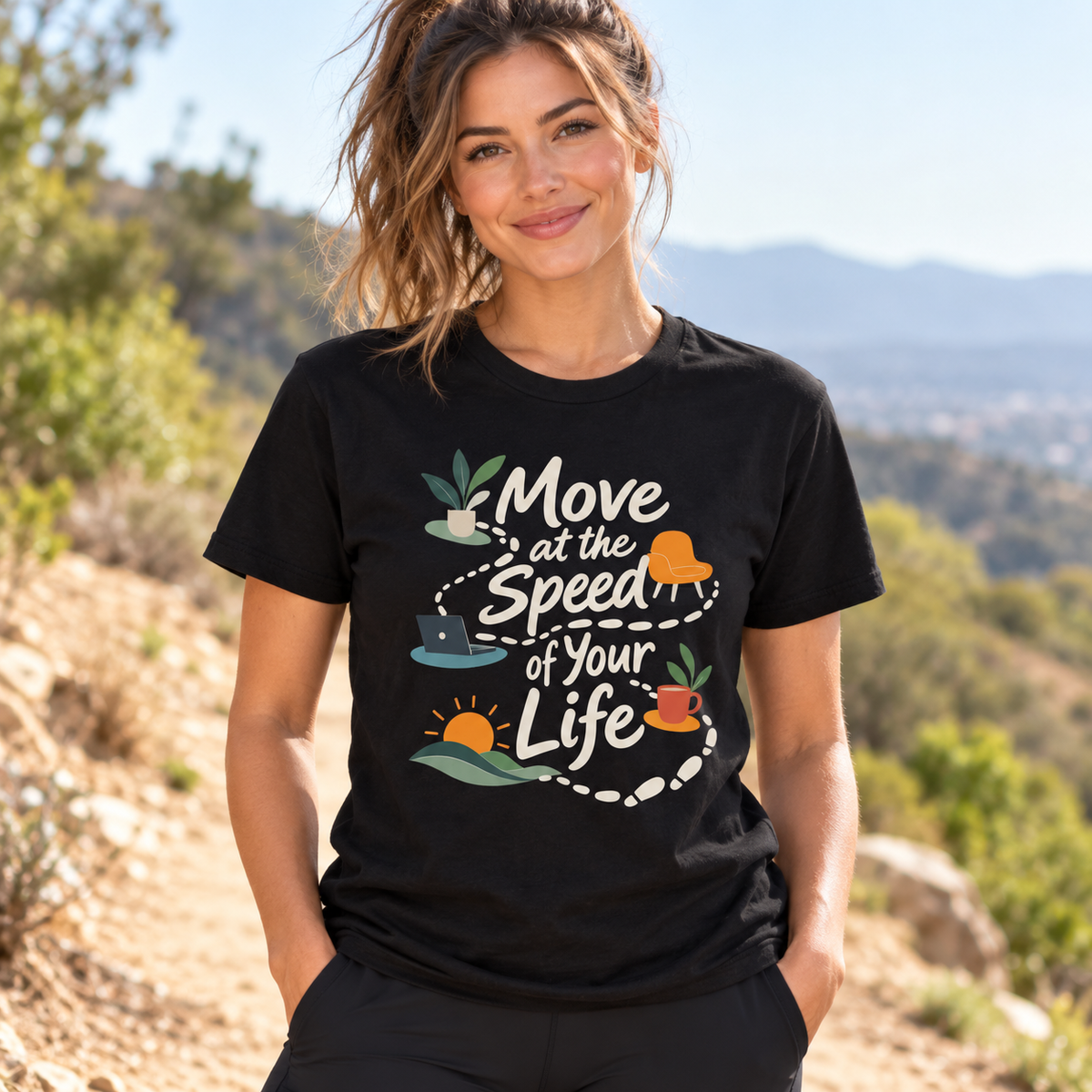 Female lifestyle mockup — move at the speed of your life