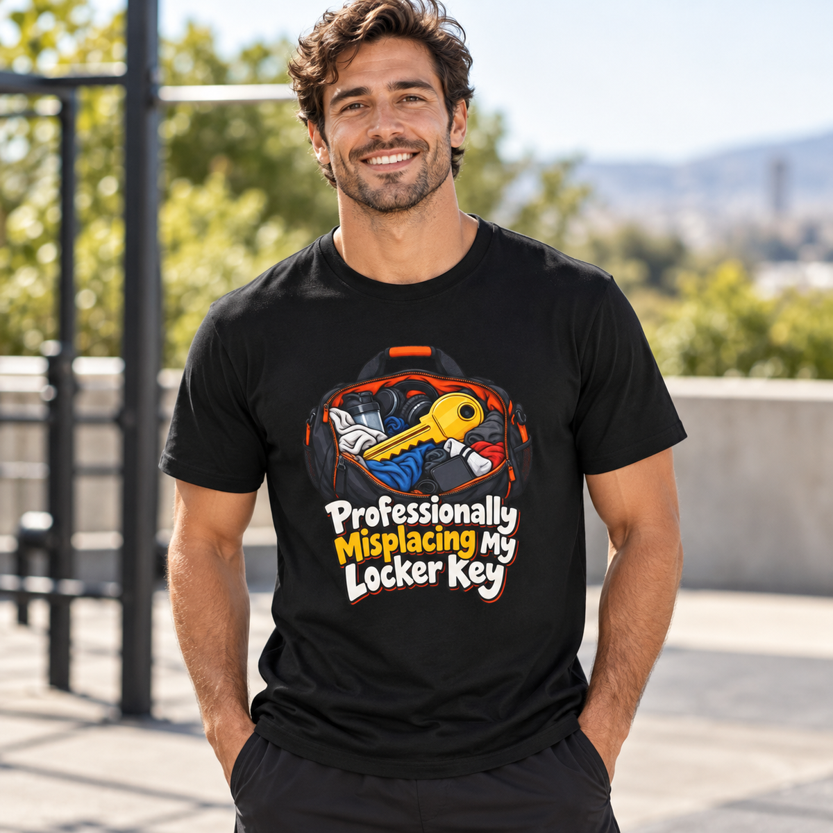 Male lifestyle mockup — my gym buddy is a bad influence on my reps