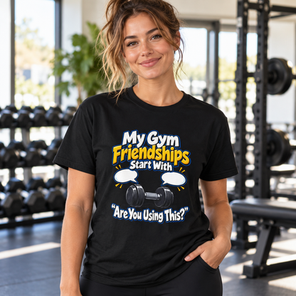 Female lifestyle mockup — my gym friendships start with are you using this