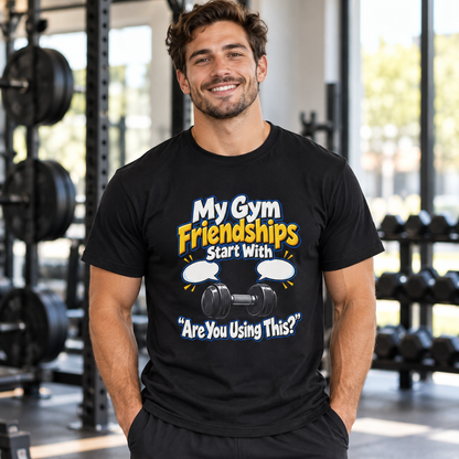 Male lifestyle mockup — my gym friendships start with are you using this