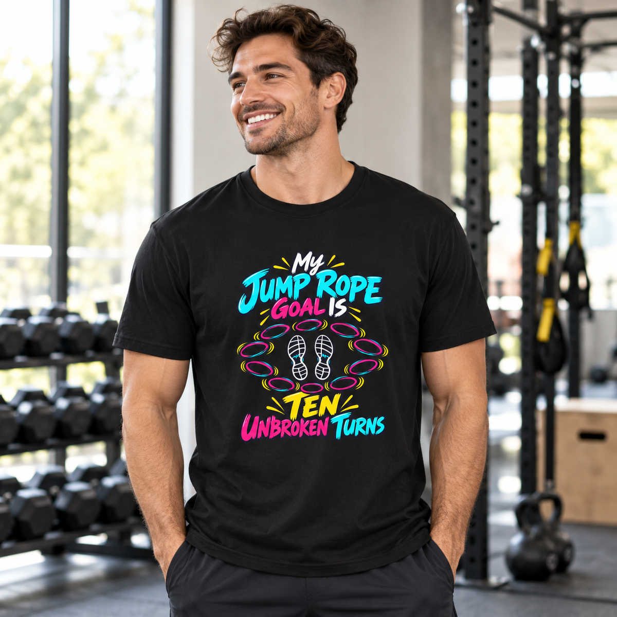 Female lifestyle mockup — my jump rope goal is ten unbroken turns