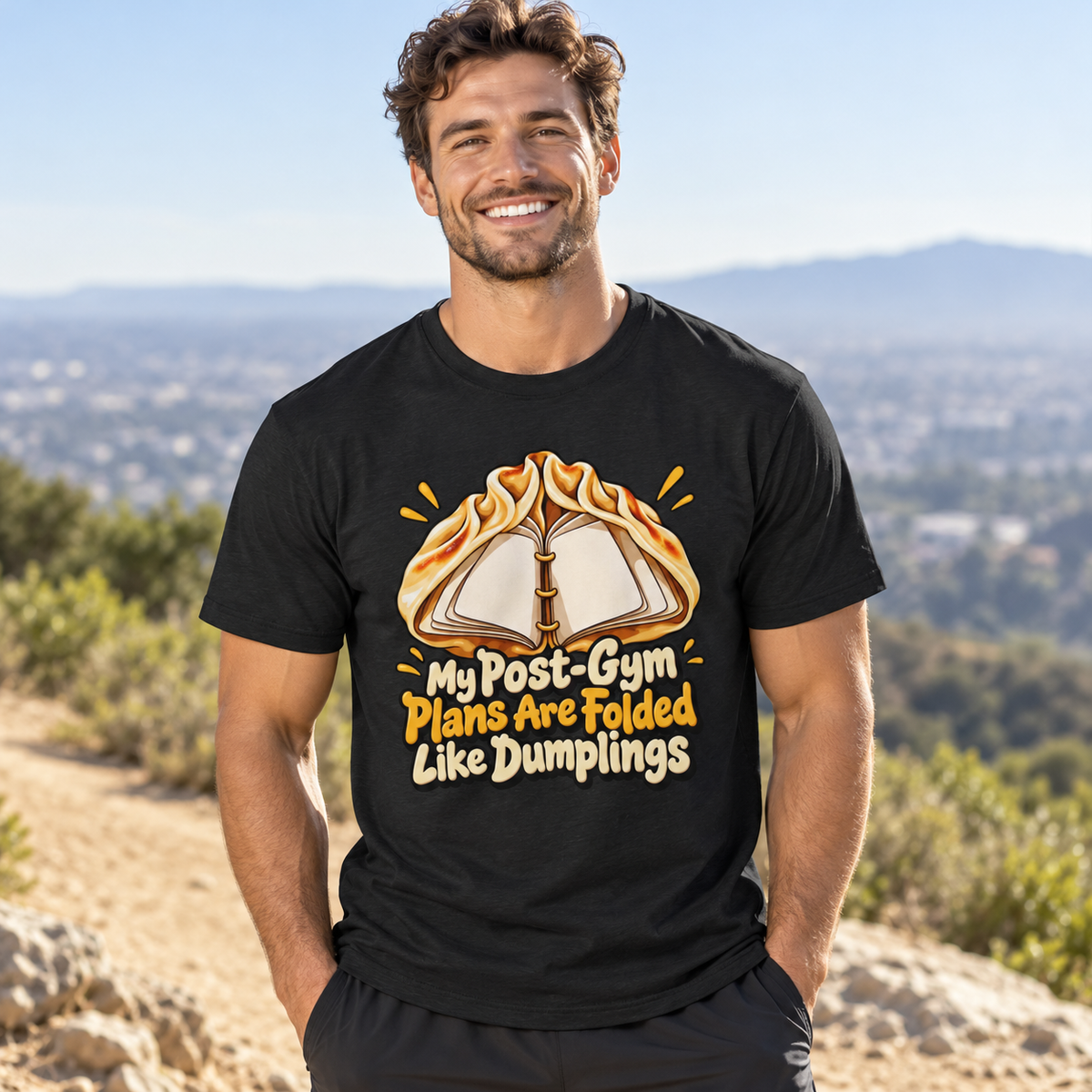Male lifestyle mockup — my post gym plans are folded like dumplings